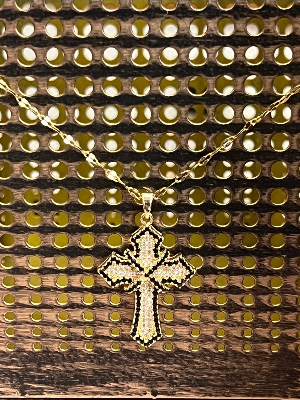 Gold-Tone Moissanite Cross Pendant Necklace